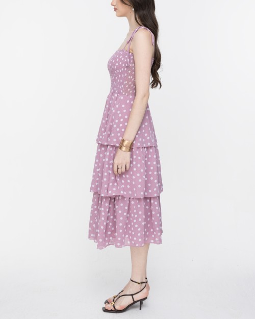 SIXDO Polka Dot Spaghetti Strap Maxi Chiffon Dress